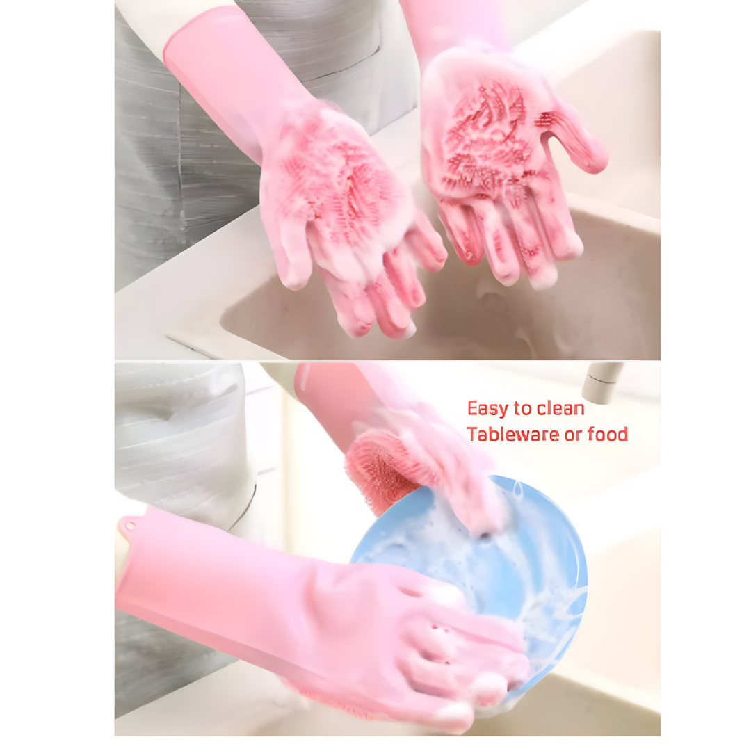 Magic Reusable Silicone Dishwashing Gloves with Scrubber - Image 2