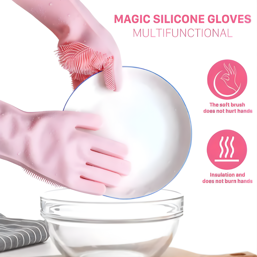 Magic Reusable Silicone Dishwashing Gloves with Scrubber - Image 4