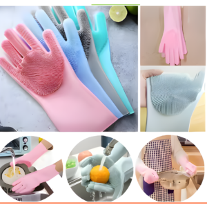 Magic Reusable Silicone Dishwashing Gloves with Scrubber